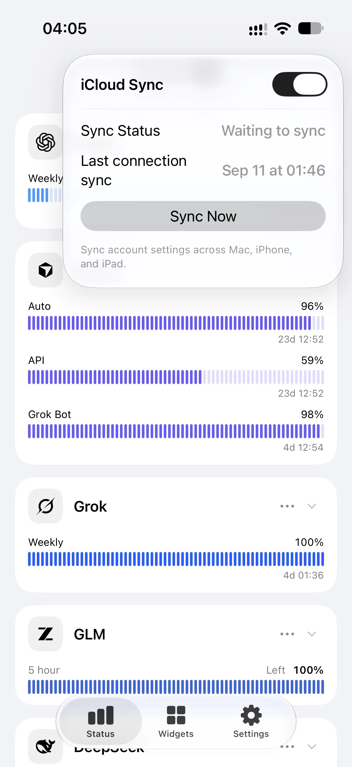 Nowdex iCloud Sync sheet on iPhone