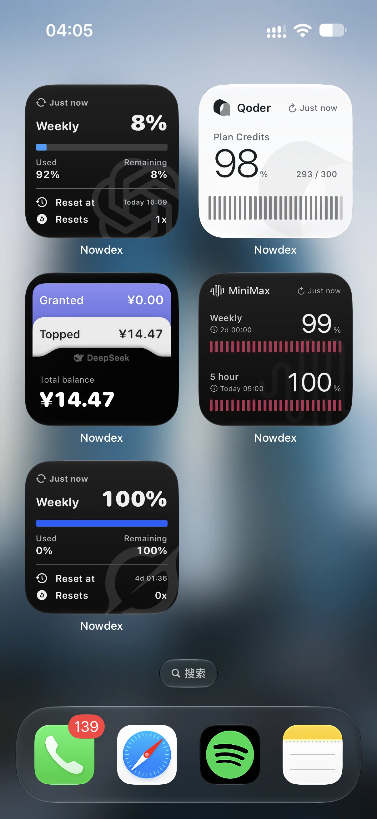 Nowdex Home Screen widgets on iPhone — remaining usage without a Mac